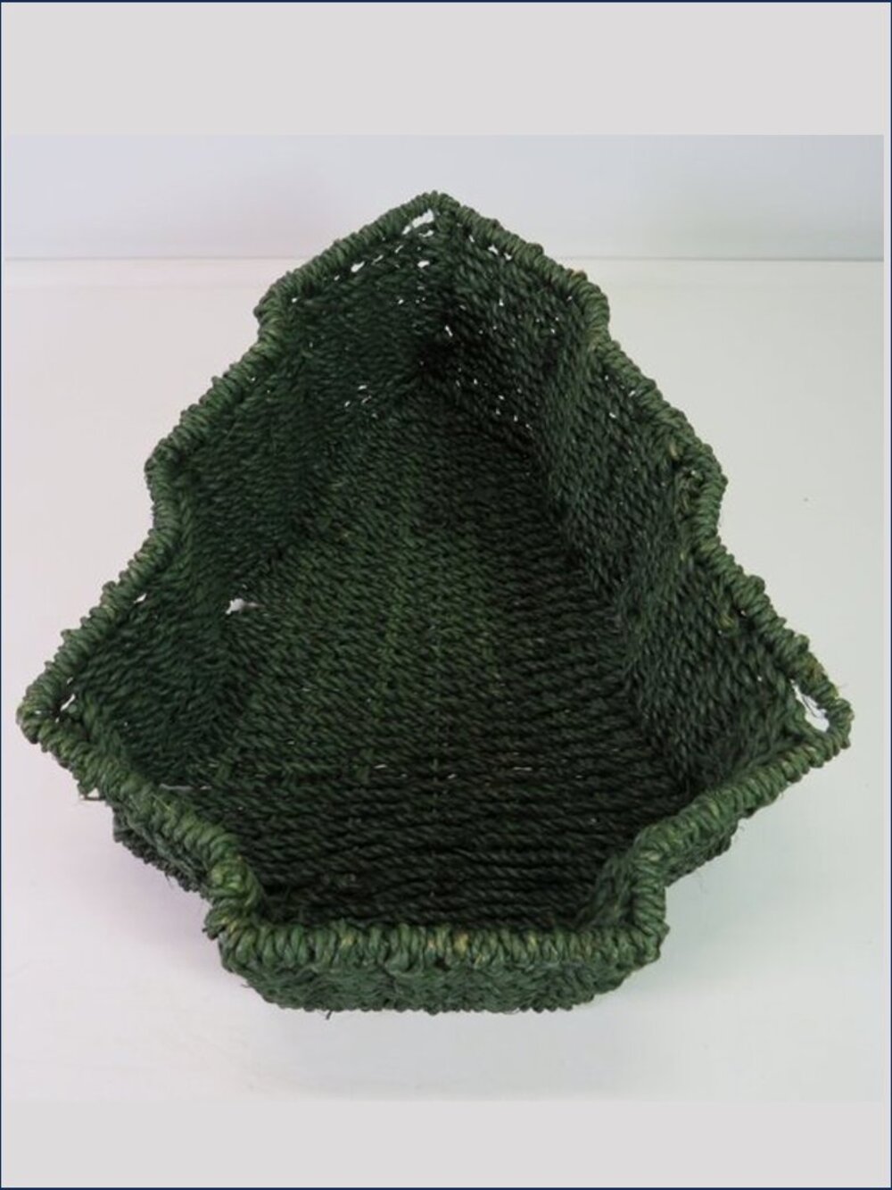 Woven Rope Christmas Tree Basket Forest Green Metal Frame Rustic Holiday